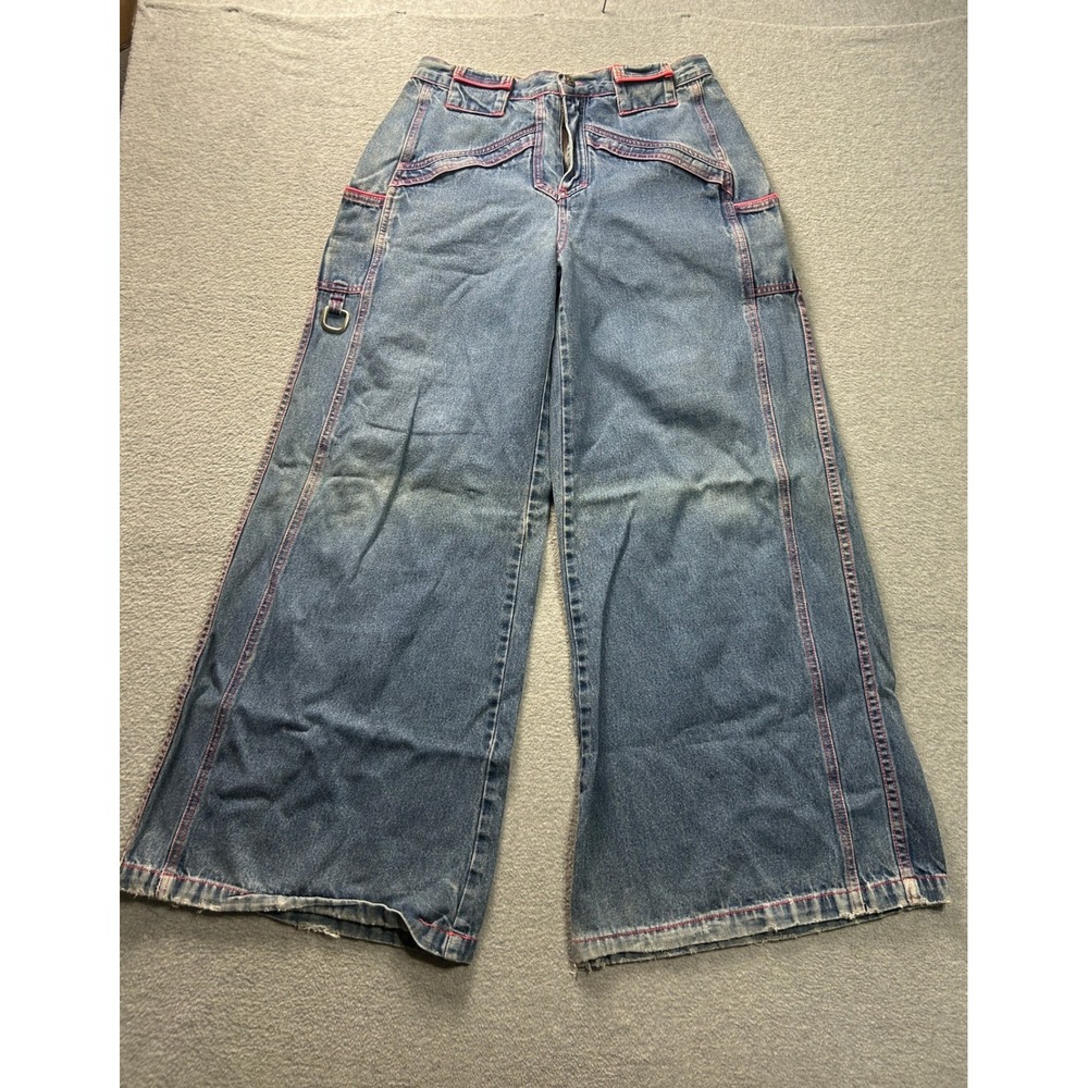 Vintage Kik Girl Y2K Wide Leg Jeans Pink Contrast Stitching Medium Wash Size 7